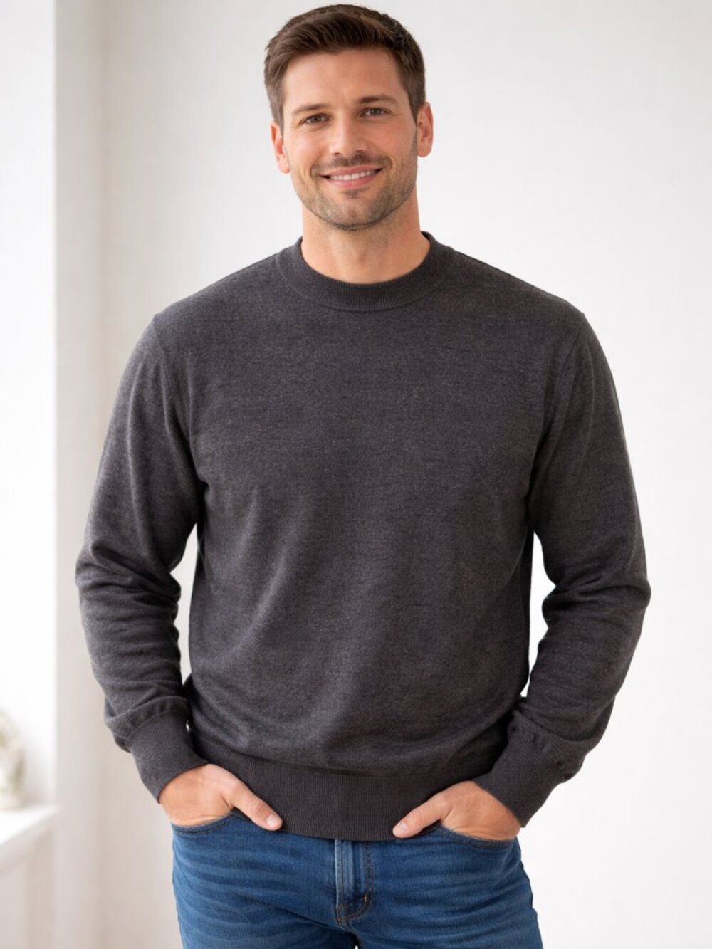 Bernini Extra Fine Merino Wool Sweater Made in Italy Brown Size Large  44" Chest